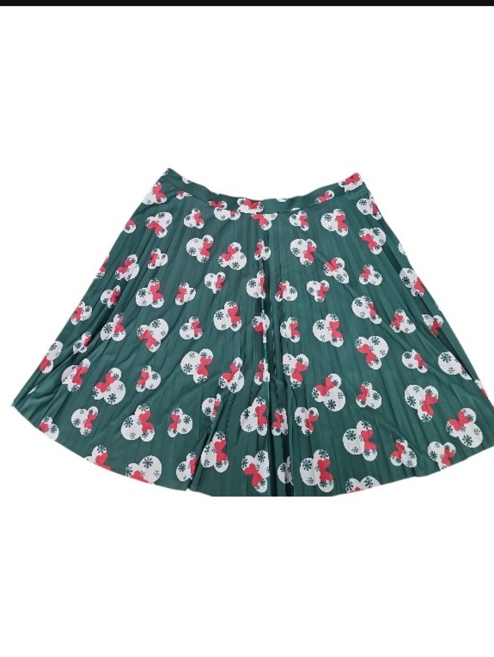 Disney Minnie Mouse Christmas Pleated Midi Skirt 4X Holiday NWT Green Bow